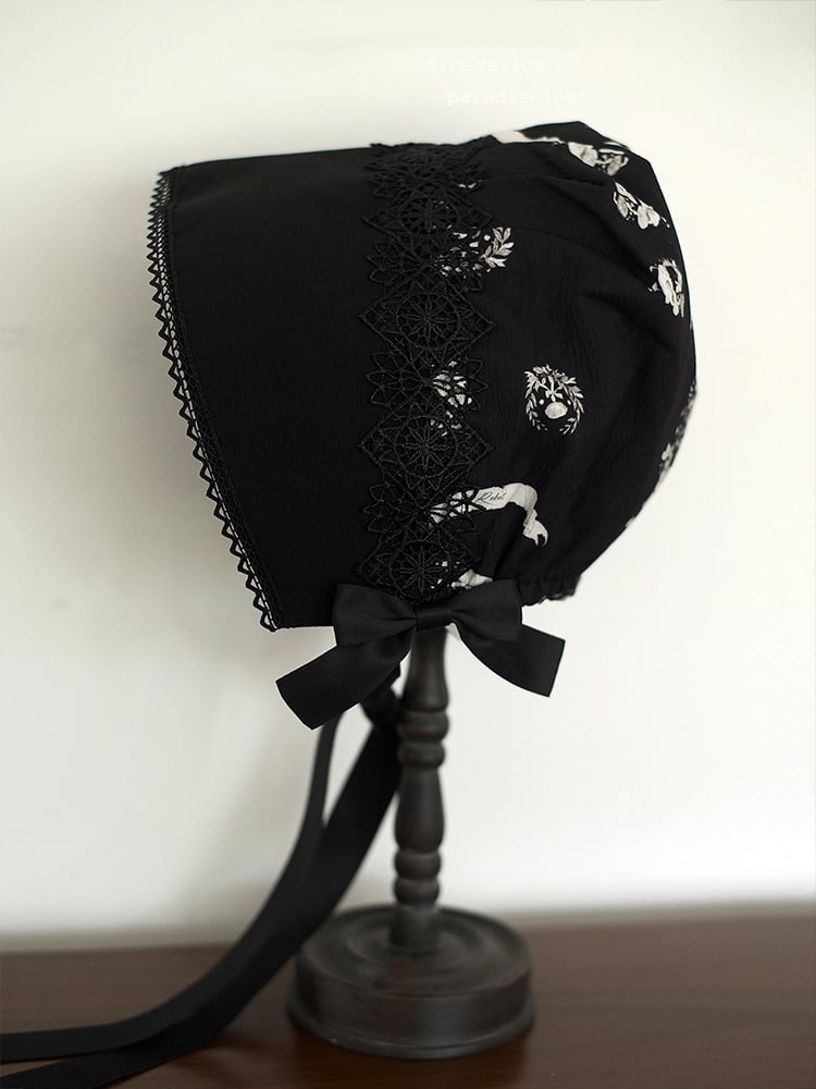 Bunny Bonnet Dark Lolita Print Black