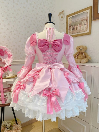 with Dress Sweet School Accents Bow Old Sleeves Pink Lolita Bell Dark Princess Detachable