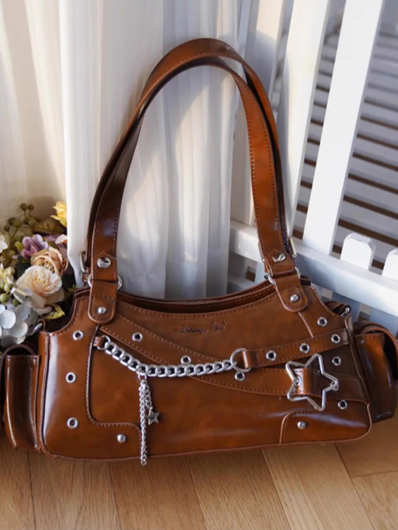 Bag Ita Charm Y2K With Shoulder Brown PU Star