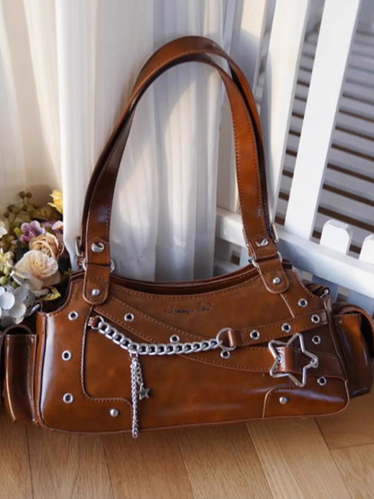 Bag Ita Charm Y2K With Shoulder Brown PU Star