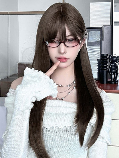 Wig Bangs With Length Brown Straight Air 60CM