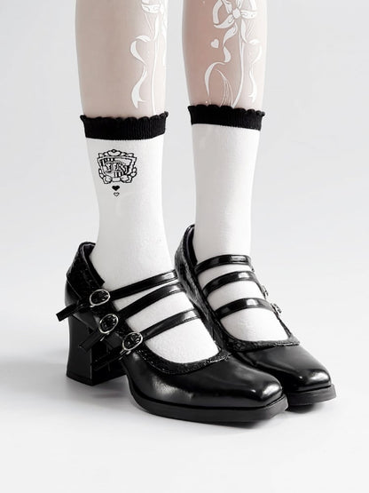 Snakeskin Gothic Lolita Black 6.5cm Buckles Block 3 Pattern with Heels