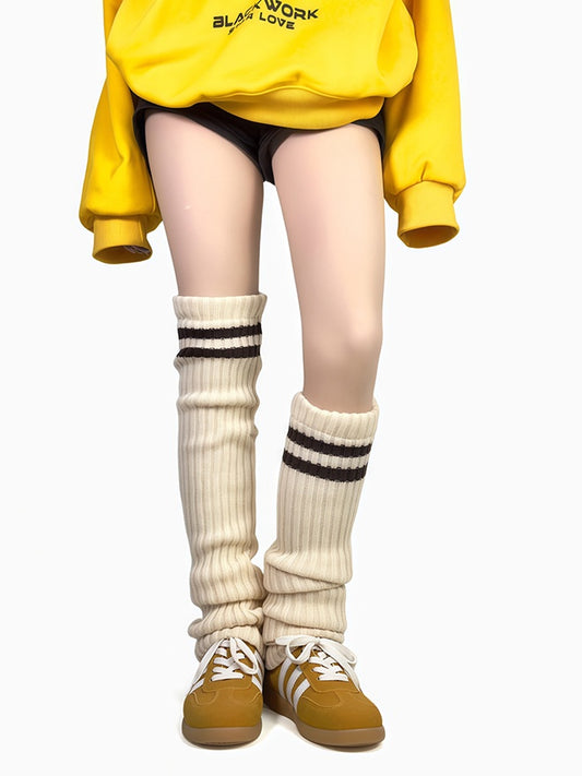 Apricot Overknee Striped Pattern Knitted Leg Warmers