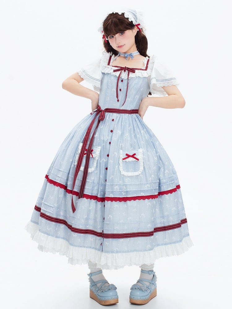 and Sizes White Blue Plus OP + Available Bows Fabric Classic JSK Small Lolita