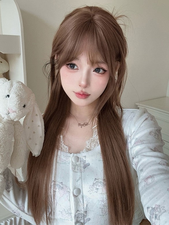 73CM Bangs Straight Brown Wig Length With Air