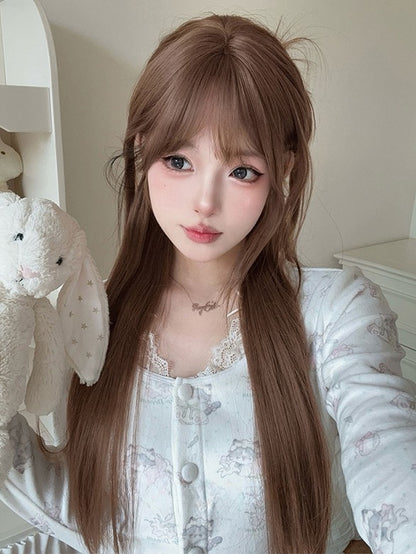 73CM Bangs Straight Brown Wig Length With Air