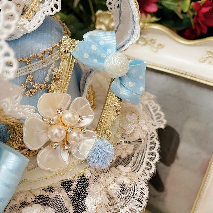 Rhinestone Beaded Crown Hime BlueWhite Hat And Mini Decorated Lolita