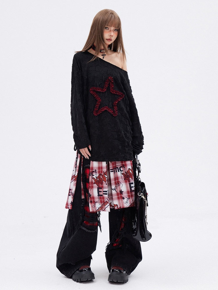 Black Star  Long Sleeves Drawstring T-shirt