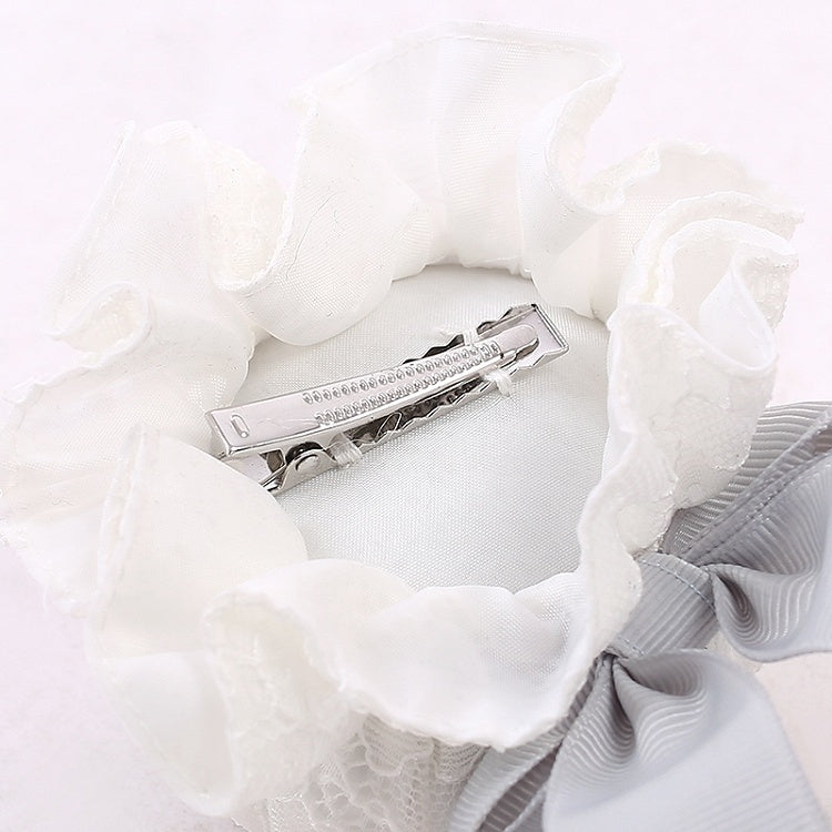 Hairclips Grey Bowknot Kei White Ruffled Trim Jirai Lace