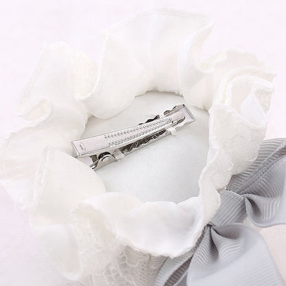 Hairclips Grey Bowknot Kei White Ruffled Trim Jirai Lace