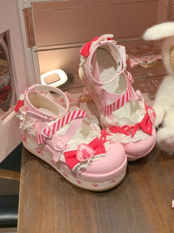 Shoes Mary Raspberry Jane Strawberry Sweet Platform Cake Pink Lolita