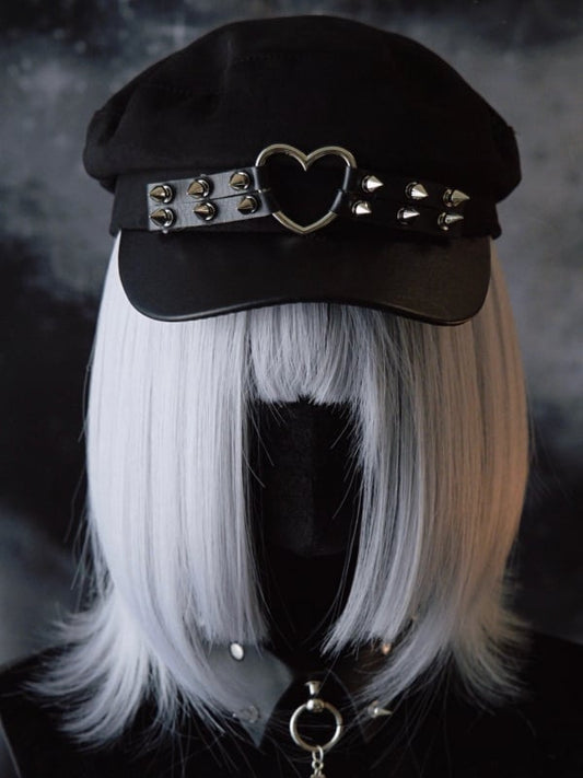 Nieten Gothic Details Ring Hut Schwarzes Herz Baskenmütze