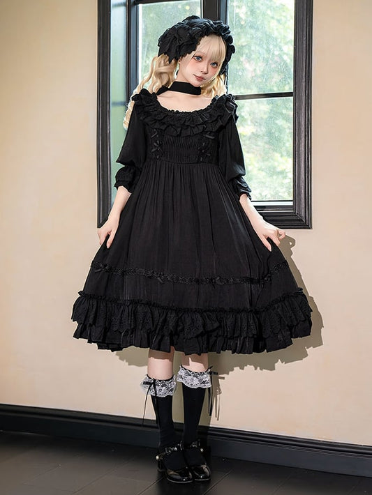 Lolita Dress Kuro All Sleeves Black High Short Waist