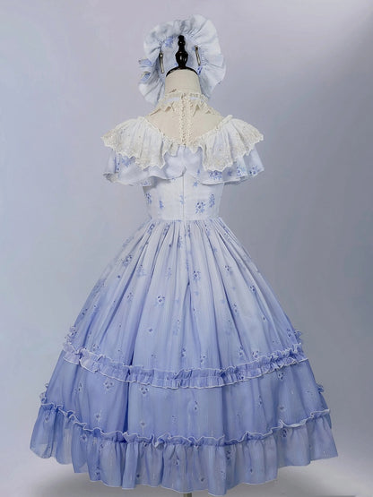 Hals Blau Stiefmütterchen Print Lolita Kleid Elegant Edward
