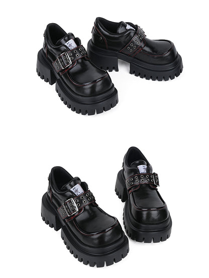 Buckle Bold Heels Rock Punk with Accents Chunky Sole - Platform