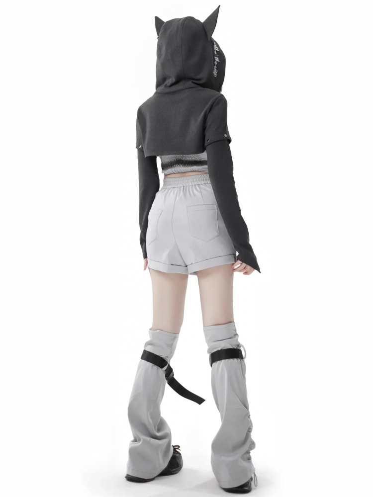 Light Gray Drawstring Side Buckle Strap Leg Warmers