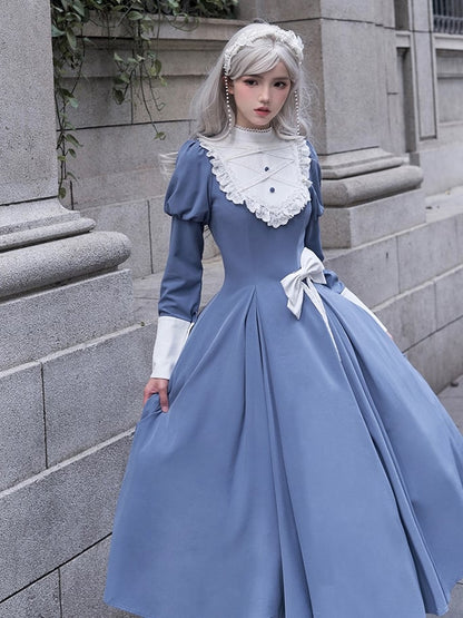 Blue Elegant Juliette Sleeves Dress Nun Lolita Long Sleeves One Piece