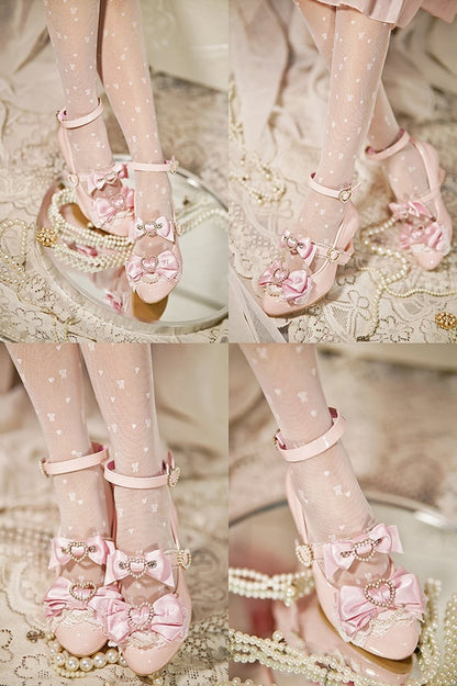 Pink Mary Cut-out Jirai Kei Light Gyaru Fashion Heels Janes Shoes Heart Wedge