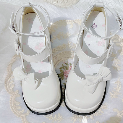 White Detachable Bowknot Platform High Block Heels Lolita Shoes