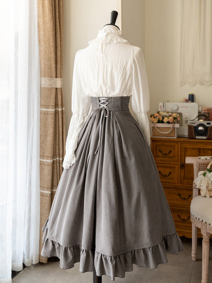 Gray Elegant Retro Waistcoat / Boned High Waist Skirt