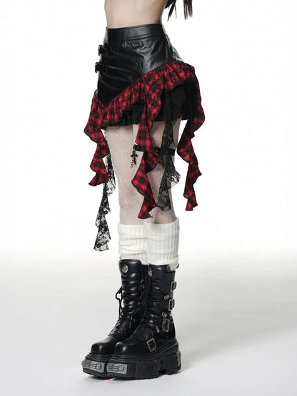 Red Skirt Y2K Hem Black Asymmetrical White/Black