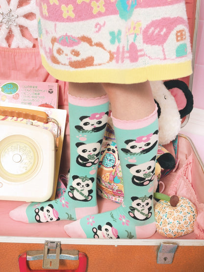 Mint Green Panda Calf Socks