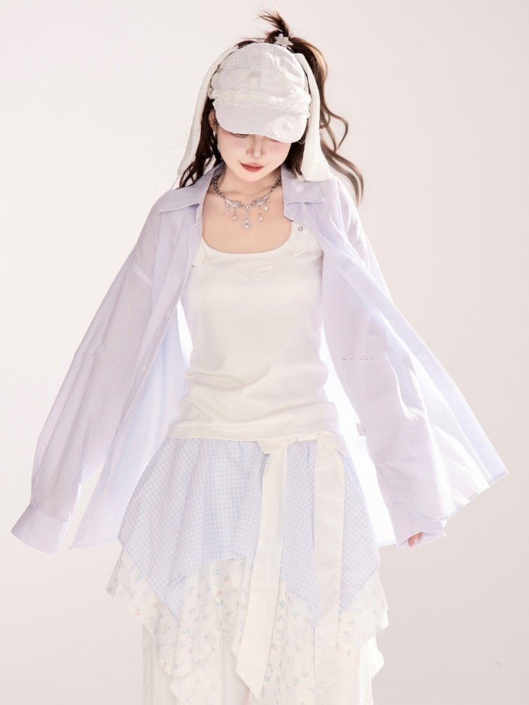 Shoulder Tank Top Adjustable Straps White Angel Wings Design Back