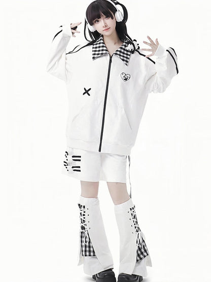 White Elastic Waist Drawstring Shorts