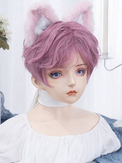 Pink-purple 24CM Chin Length Wig With Bangs