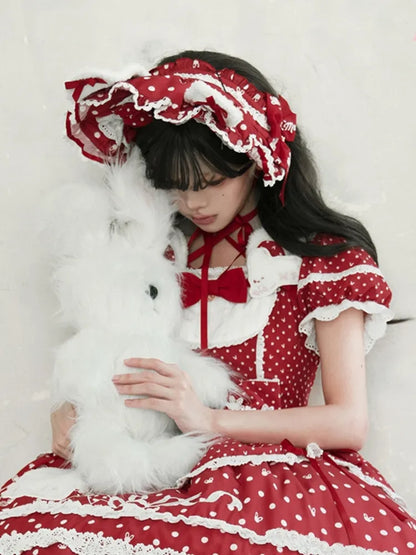 Pattern Ears Blue Pink Bonnet Polka-dot Black / Red Bunny