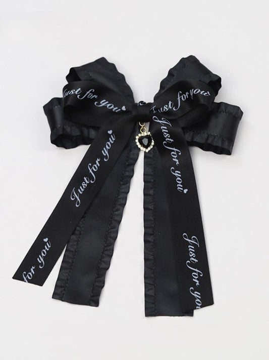 Bow and Large Brooch/Clip Charm with Kei Black/Pink/Purple Ribbon Accent Jirai