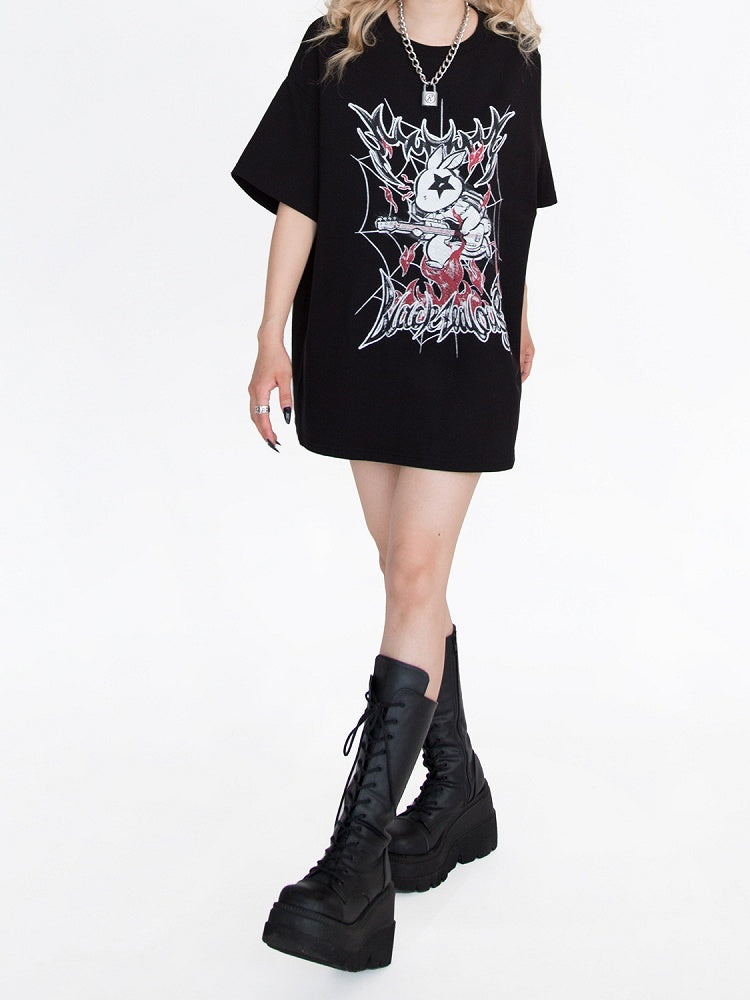 Pop Punk Black Bunny Oversized T-Shirt