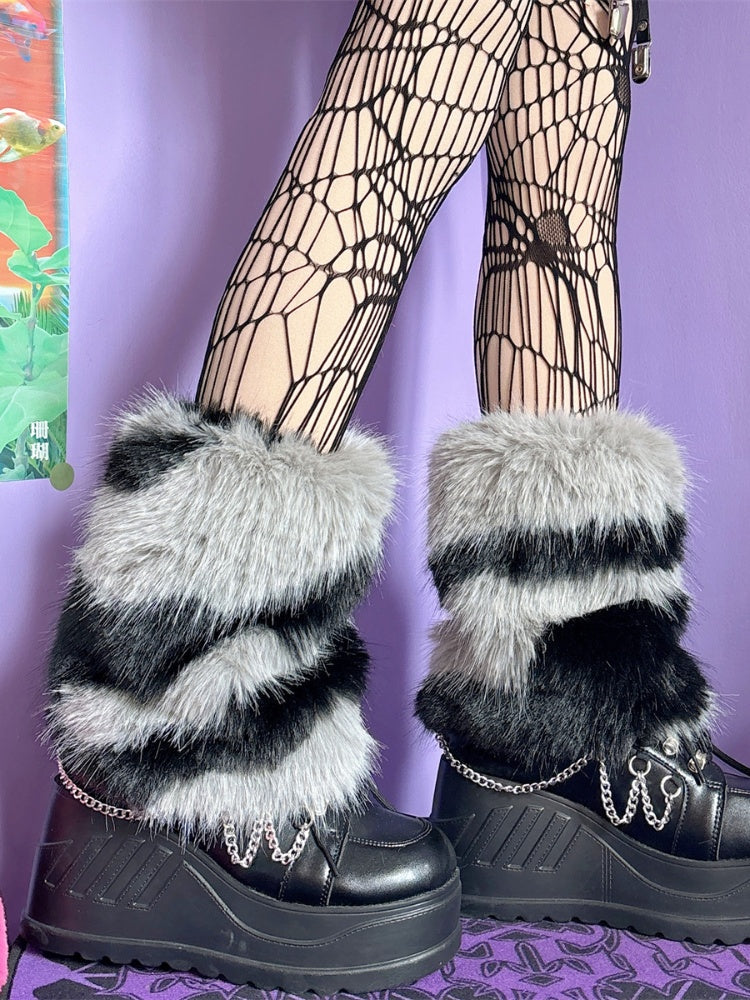 Beige/Grey Y2K Zebra Stripes Pattern 25CM Leg Warmers