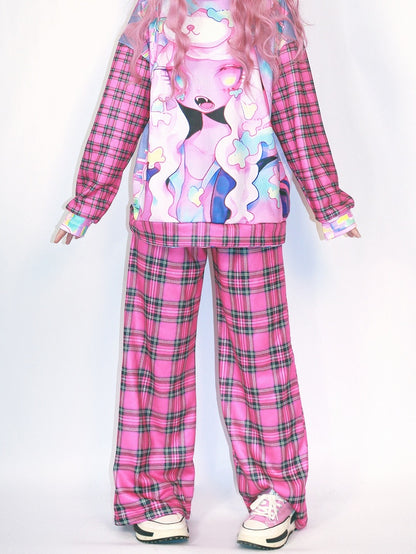 Version Pattern Rose Plaid Wide-leg Pants Gyaru Red Fashion Thicken Cut