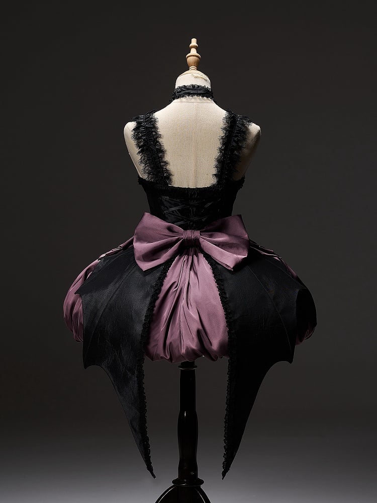 Black and Purple Bat Wings Back Bubble Skirt