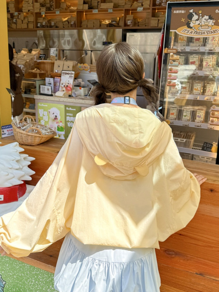Jacket Sun Protection Drawstring Yellow Marmot Ear Design Hood Hem