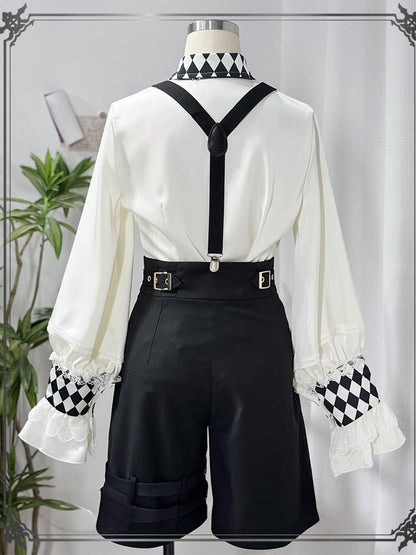 with Straight-leg Straps Lolita Ouji Shoulder Black Shorts