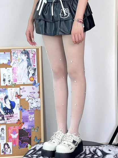 Herz Strass Strumpfhose Verziert Weiß