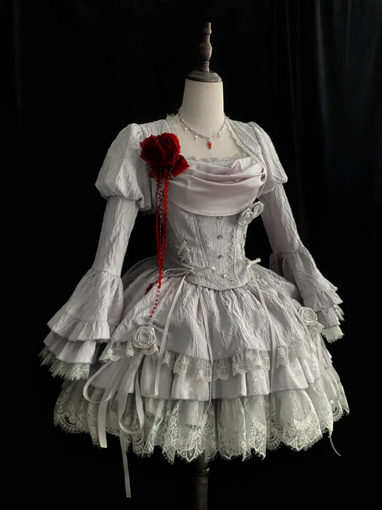 Bell Lolita Ruffle Long Witch Gray Silver Sleeves Layered Cuffs