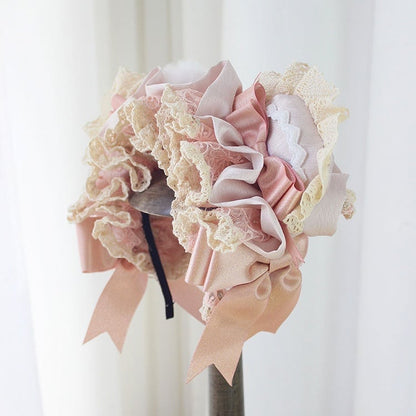 Bear Design Ruffles Lace Details and Lolita KC Embellished Ear Pink with