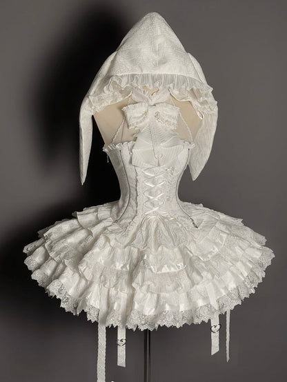 Set Halter Lolita Neck Sleeveless Gothic Skirt Tiered Full + Shiro White Top