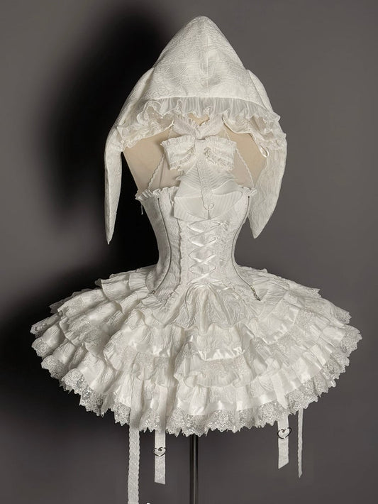 Set Halter Lolita Neck Sleeveless Gothic Skirt Tiered Full + Shiro White Top