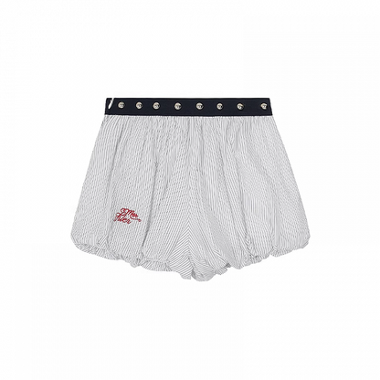Embroidery Mini Bubble Skirt Pattern White Striped Letter