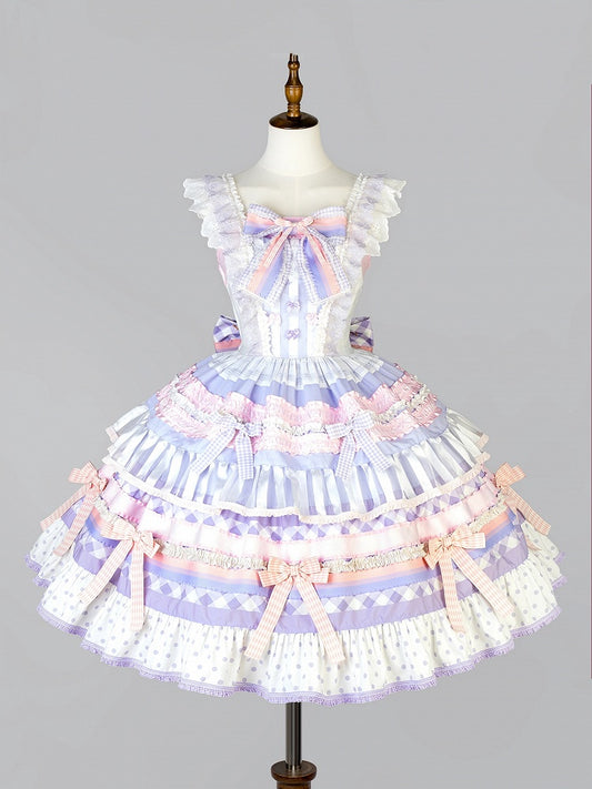 Tiered Purple Accents Lolita Skirt Cake Taro Paste Sweet Bow Dress