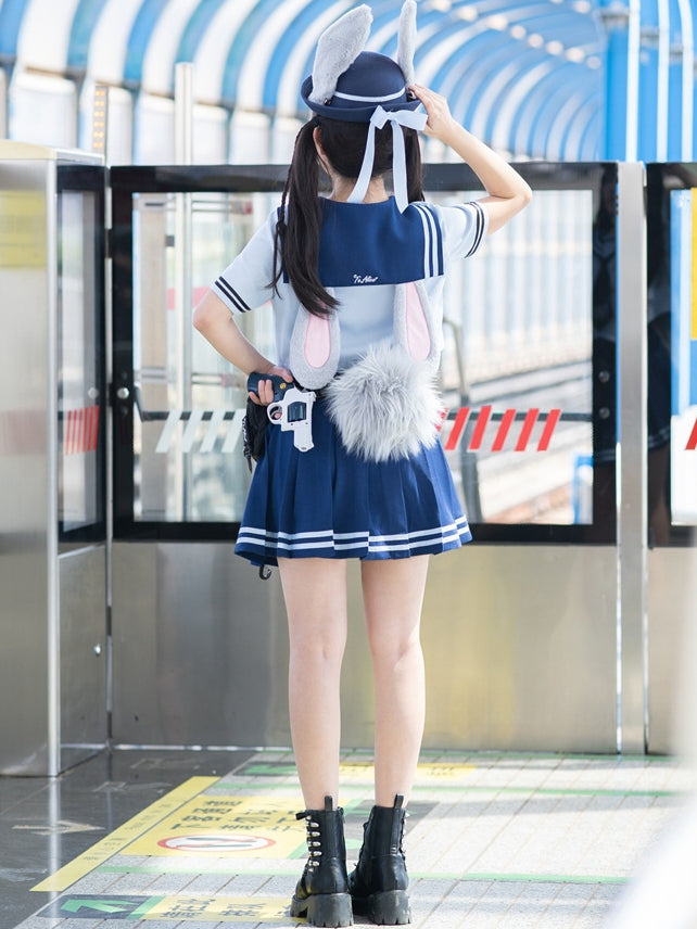 Chapeau bleu marine à motif oreilles de lapin