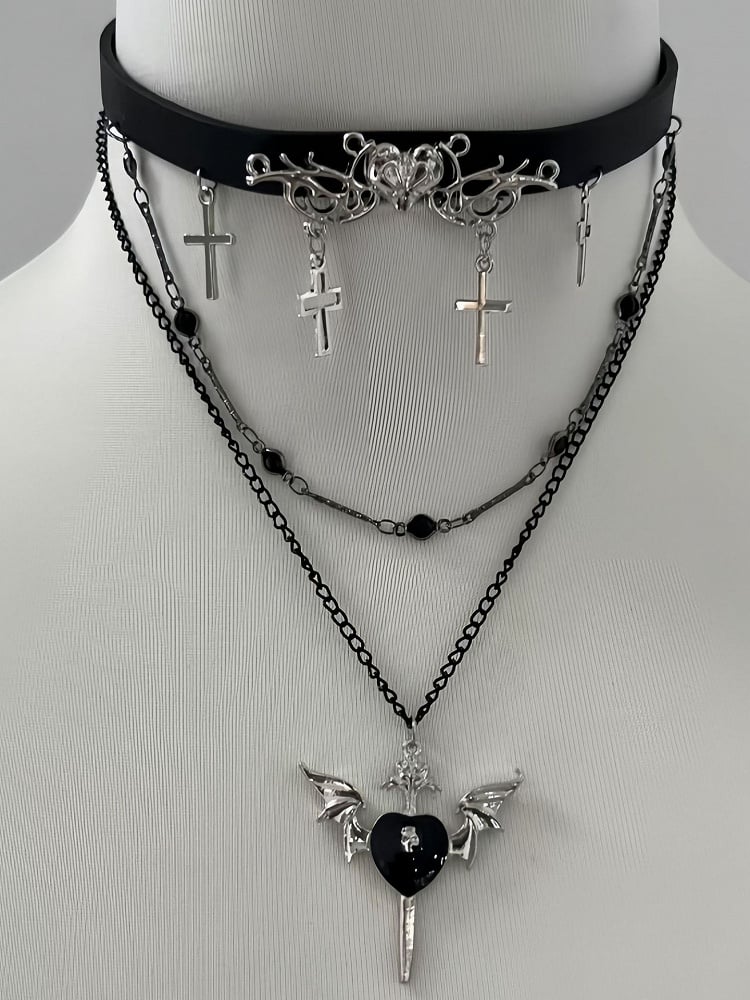 Choker And Bittersweet Pendant Cross Heart Black