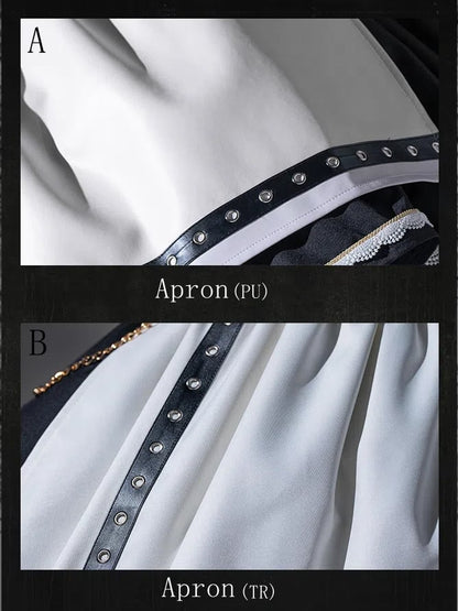 Dress Short Military Full Lolita Flutter Sleeves and Maid Apron Set Black