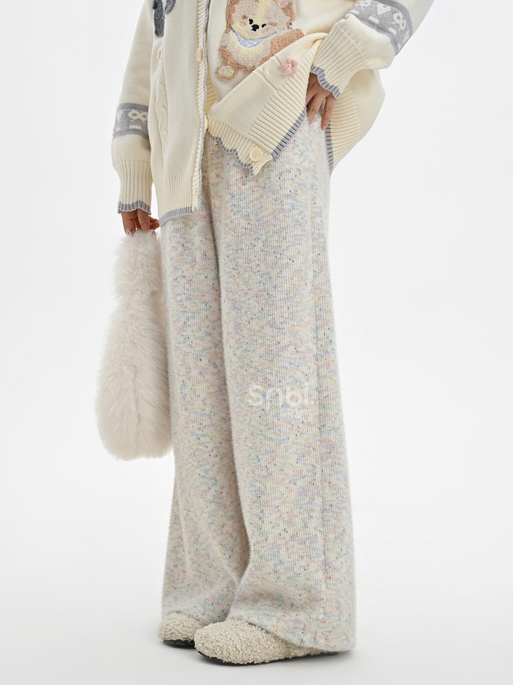 Pantalon large taille haute en tricot coloré
