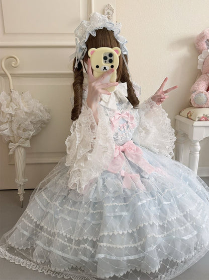 Overlay Jumper Flower Skirt Heart Princess Hem Bodice Lolita Applique Blue