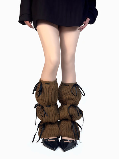 Black/Apricot/Brown Knit Leg Warmers